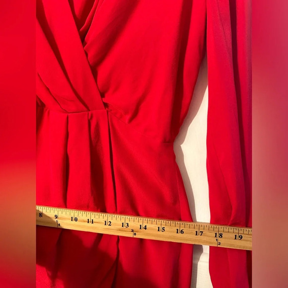 LAVENDER BROWN Med 100% Silk RED Faux Wrap Long Sleeve Midi Holiday Party Xmas - Picture 11 of 13